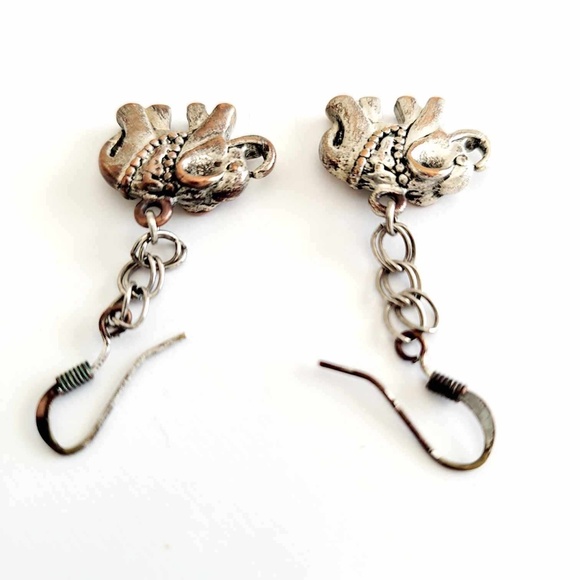 Vintage Boho Silver-Plated Drop Dangle Elephant Charm Earrings - Picture 5 of 5